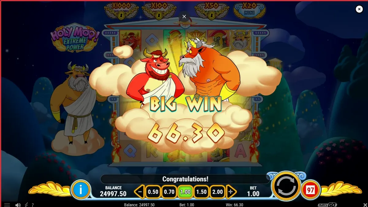 Tampilan visual slot Holy Moo! Extreme Power dengan karakter dewa sapi