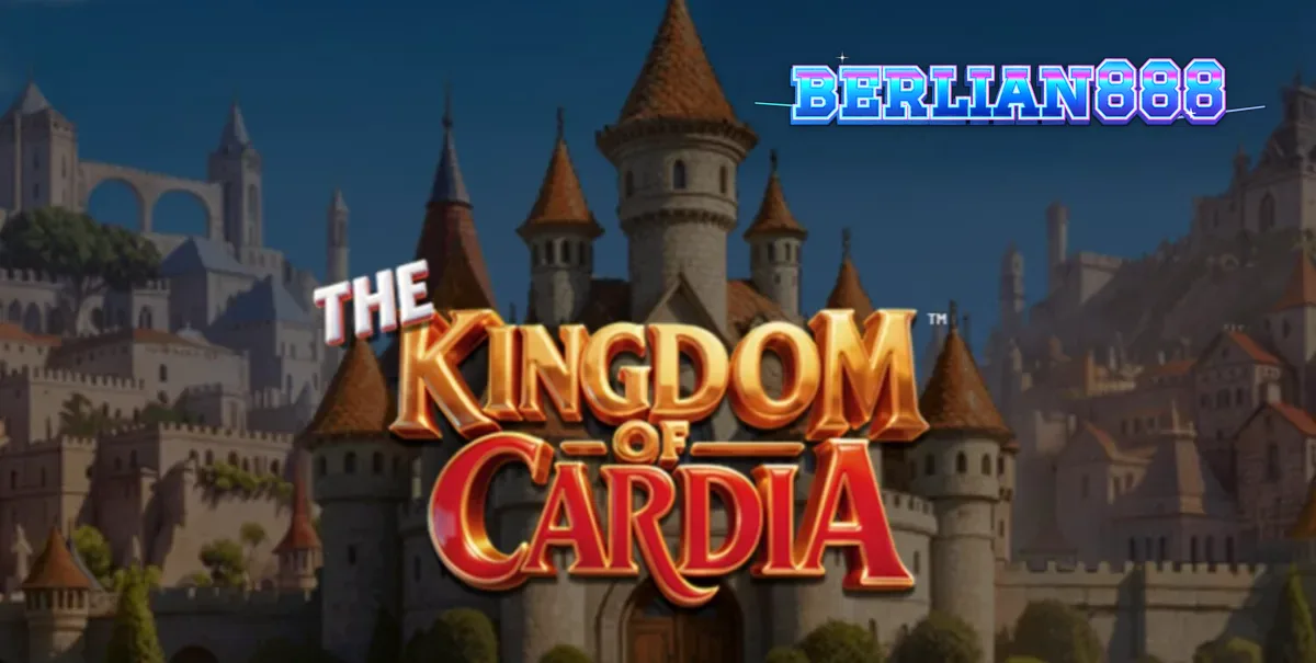 Tampilan visual penuh warna dari slot The Kingdom of Cardia dengan elemen kartu remi dan taman fantasi.